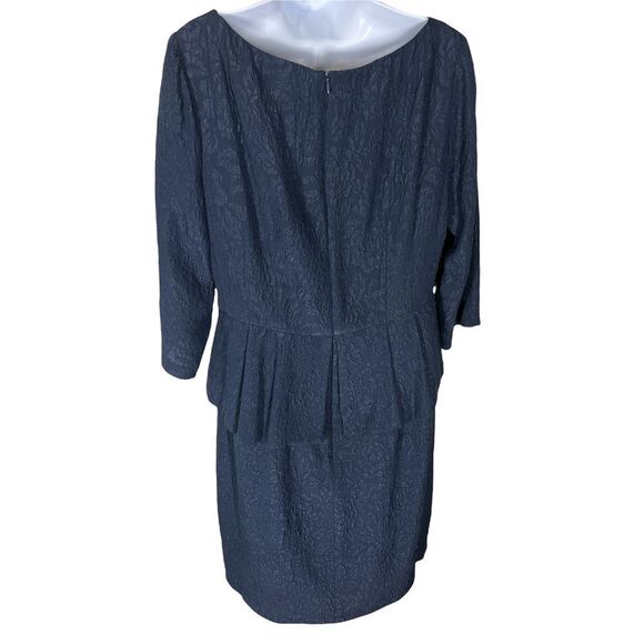 Nanette Lepore Navy Blue Floral Peplum Waist Silk Dress Women’s Size 12 - Picture 3 of 6